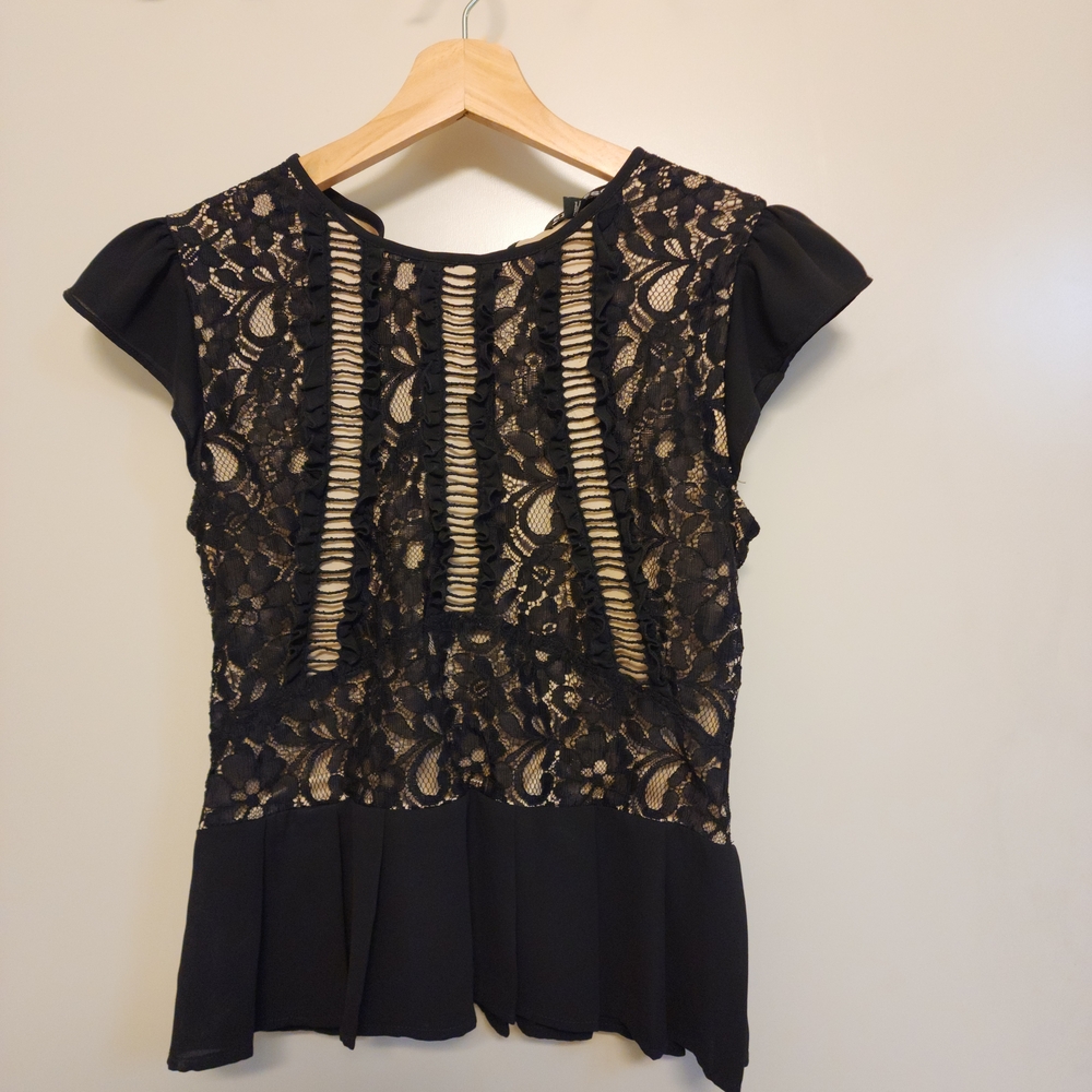 Express Black Lace Blouse with Cream‎ Accents